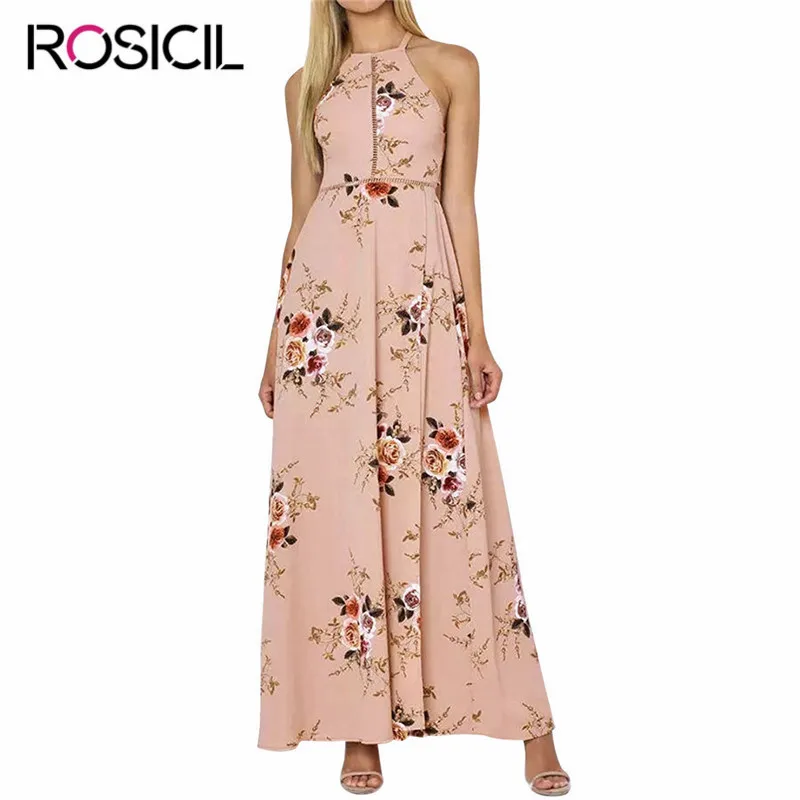 Rosicil Boho Стиль длинное платье Для женщин Холтер Пляж летнее с открытой спиной