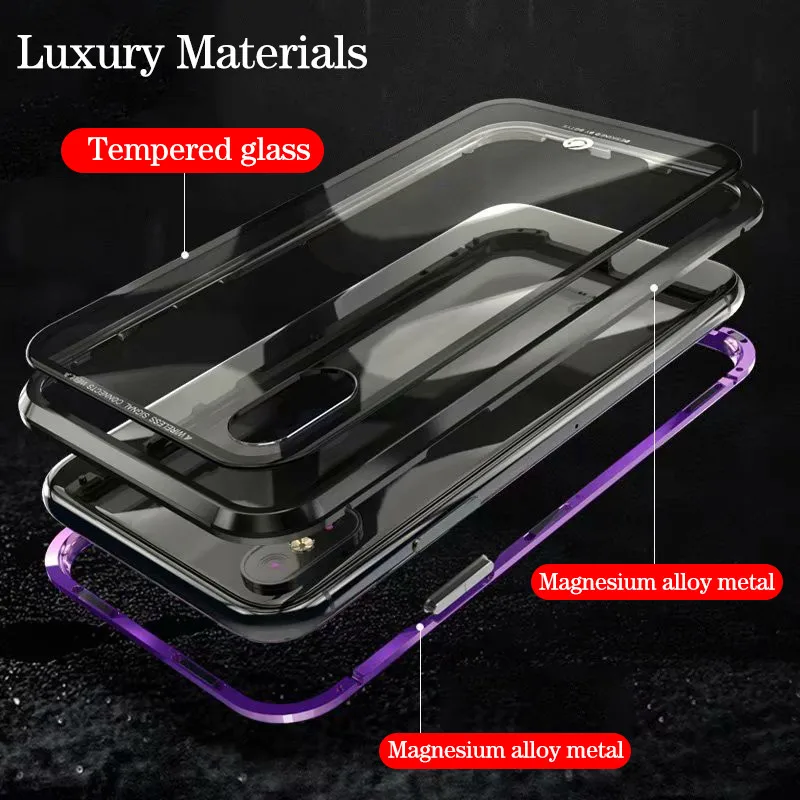 For iPhone X xs Luxury Ultra Magnetic Adsorption Case iPhoneX Magnet Metal bumper Tempered Glass back hard Cover |