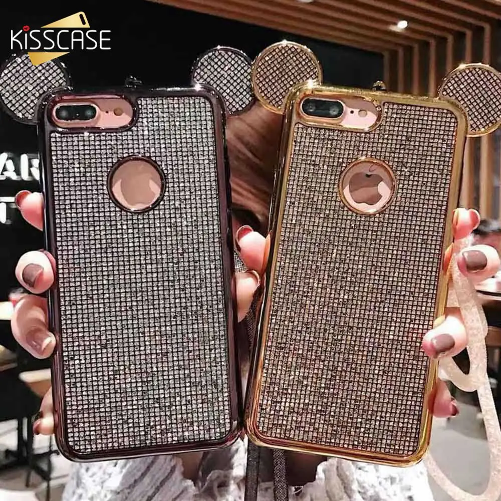 KISSCASE Микки силиконовый чехол для iPhone 7/7 Plus/8 Plus/6 6s Plus/X/XR Чехлы Bling Rabbit XS MAX 5 5S SE