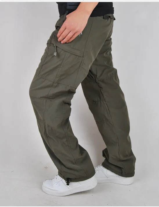 light green Зимние флисовые мужские двухслойные брюки карго, теплые военные брюки карго, повседневные Длинные Мешковатые армейские уличные тактические брюки - Цвет: light green