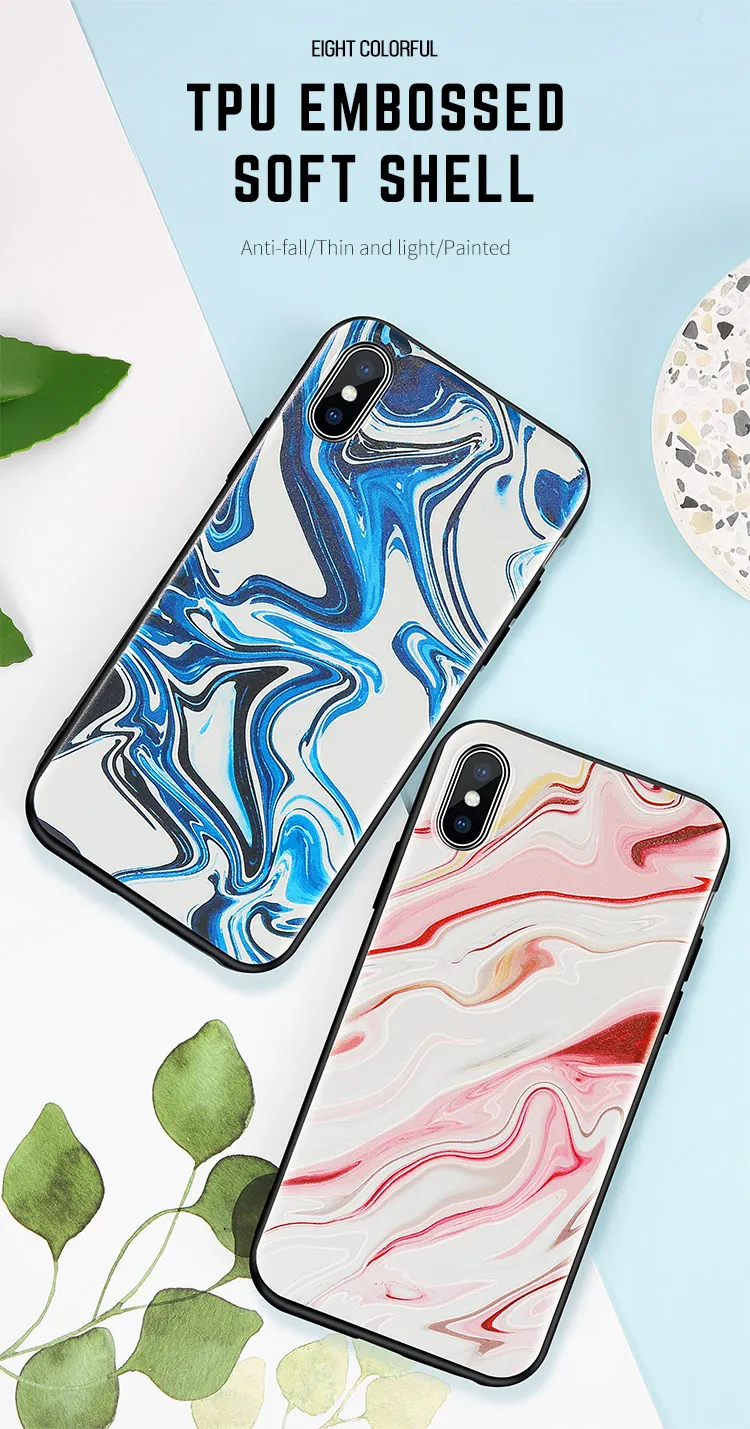Роскошный свежий чехол для iPhone 7 8 X XR XS MAX Sea Wave рельефная задняя крышка Plus 6 6s Fundas -