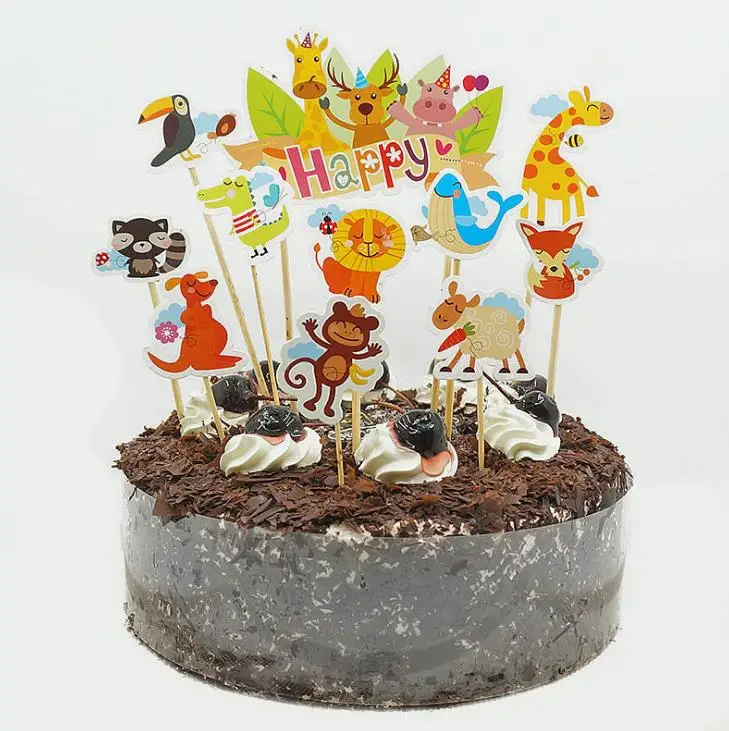 11 шт./компл. Kawaii Happy Zoo животные торт Toppers Дети День рождения конфеты бар украшения
