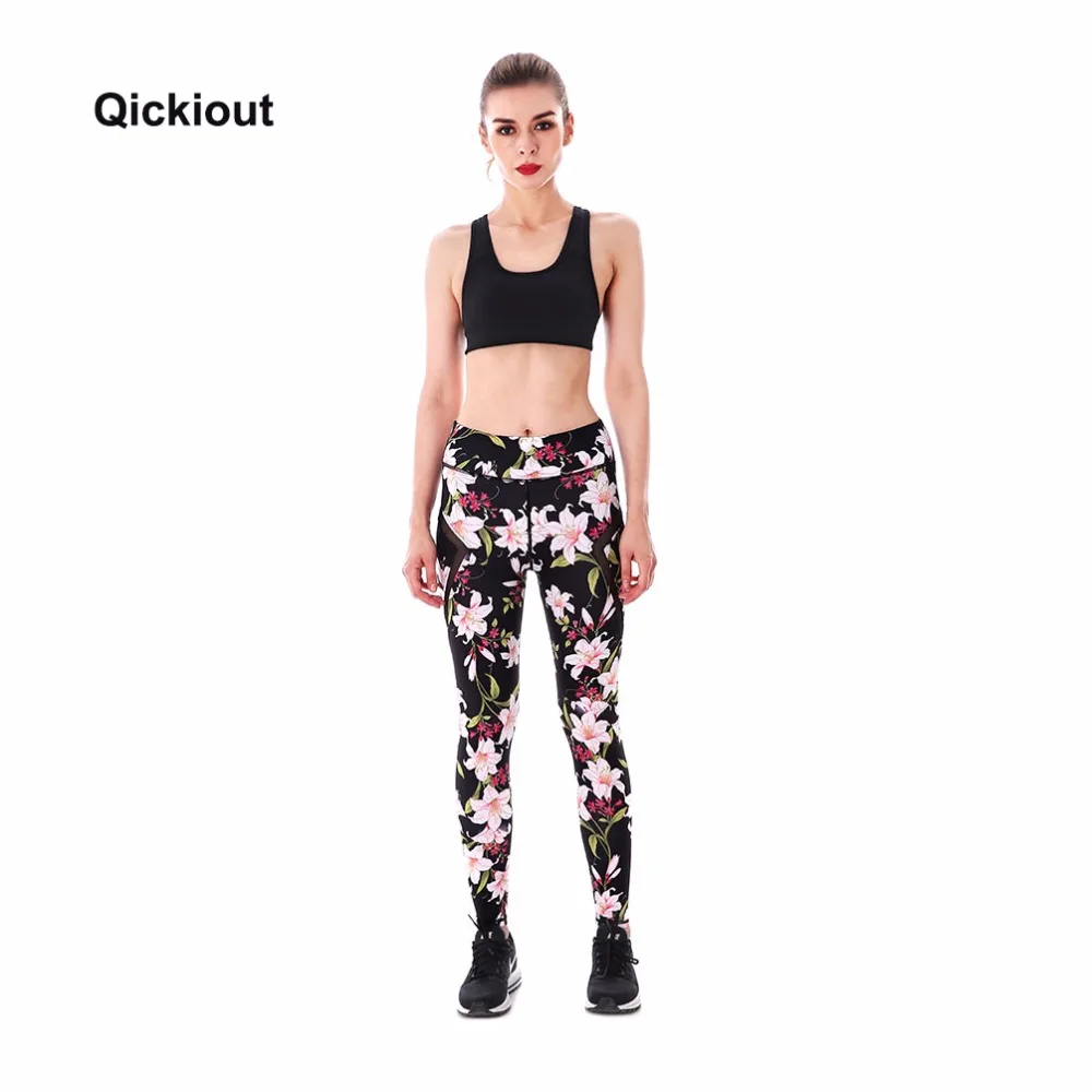 Qickitout бренд осень Для женщин сетки Леггинсы для очаровательные дикие розы печать