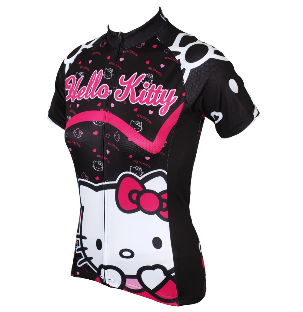 Женская трикотажная одежда с коротким рукавом и молнией Hello Kitty|bike clothing|hello kitty