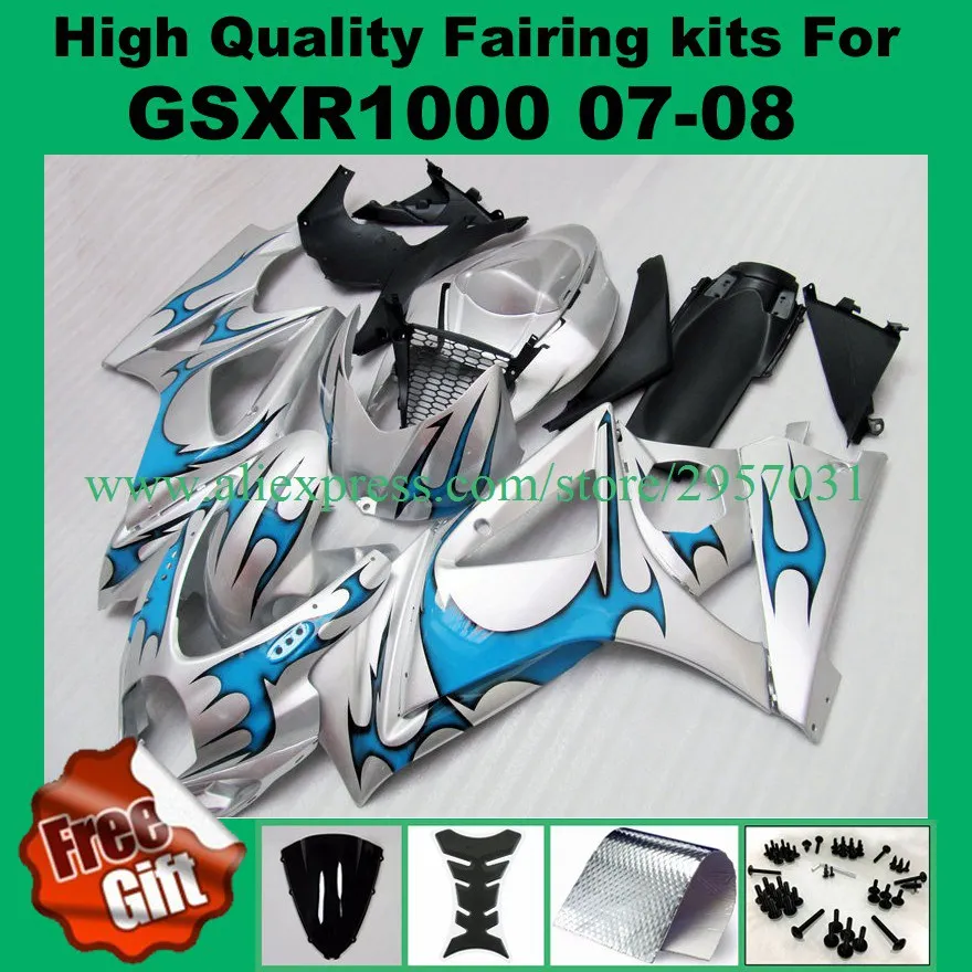 

Injection mold fairing kits for SUZUKI GSXR1000 2007 2008 GSX-R1000 07 08 GSXR 1000 K7 K8 Fairings blue silver +9gifts