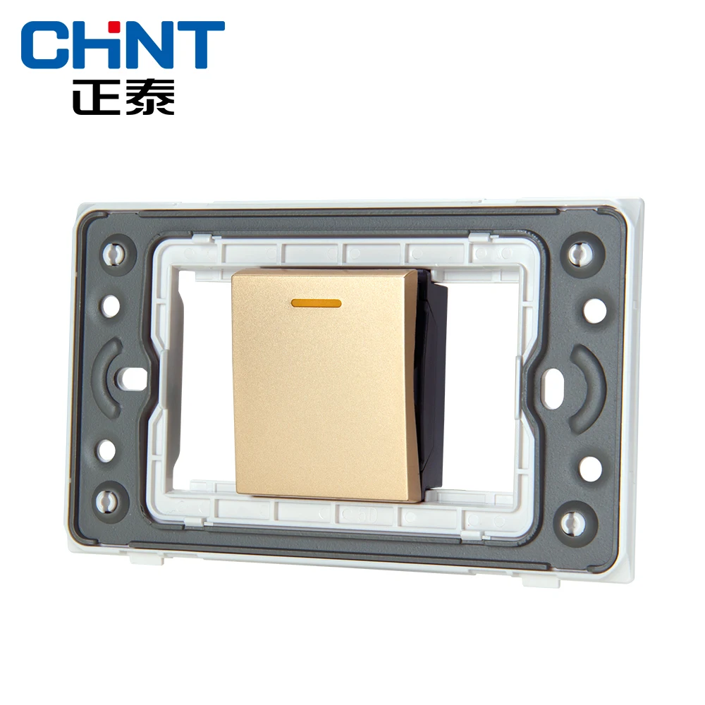 CHINT Electric 118 Type Switch Socket NEW5D Wire Drawing Gold Within Steel Frame One Gang Two Way Switches|switch socket|switches