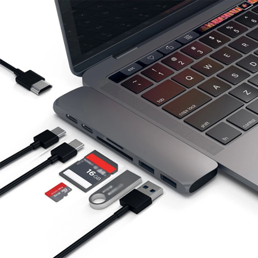 Thunderbolt 3 док 7in1 USB C Hub двойной Тип многопортовый Card Reader USB3.1 зарядки адаптер HDMI 4 K для