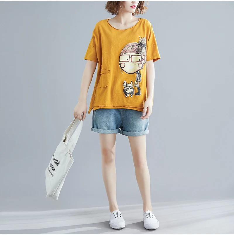 Big Size Summer Style T-shirt Women Cartoon Print Cute Female Large Korean Loose Fashion O-neck White Tops&amptees | Женская одежда