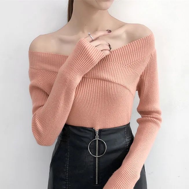 Lotus Colorfaith, женские пуловеры, свитер,, вязанный, осень, зима, модный, приталенный, элегантный, сексуальный, с вырезом лодочкой, женские топы SW372 - Цвет: Lotus