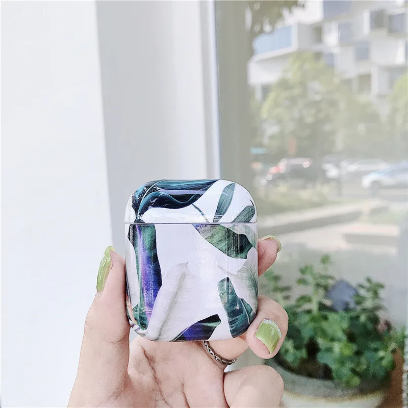 Чехол для airpods с растительным цветком в виде банановых листьев, bluetooth, набор беспроводных наушников для airpods 2, модный жесткий корпус, глянцевая защитная коробка - Цвет: style1