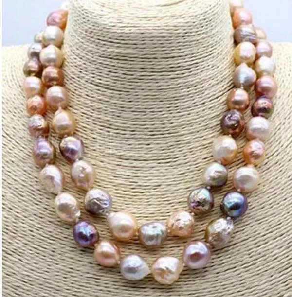 

Huge AAA 35"12-13 mm genuine South Sea Pink purple Multicolor Pearl Necklace
