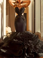arabic black mermaid evening prom dresses open bak formal women robe de soiree longue party gowns gala jurken