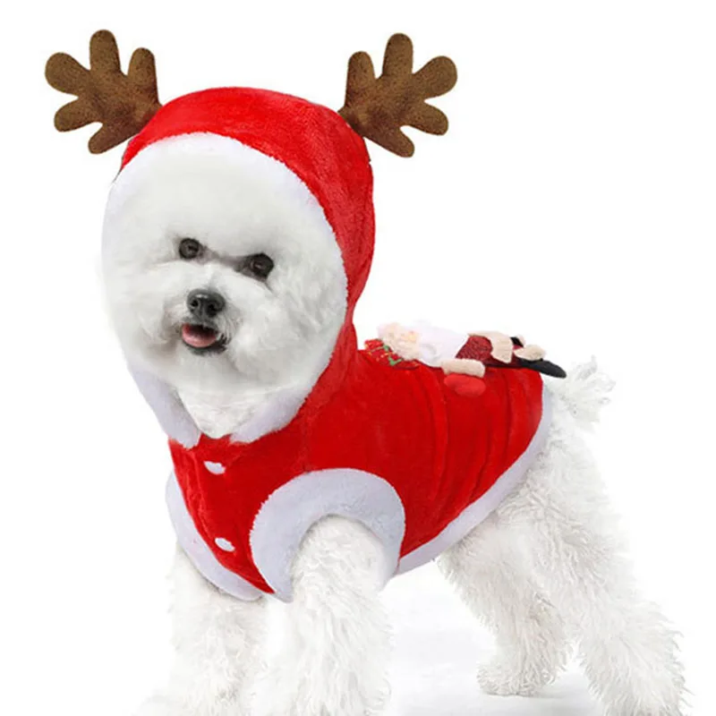 Мягкая Коралловая бархатная собака пальто с оленем толстовка капюшоном костюм