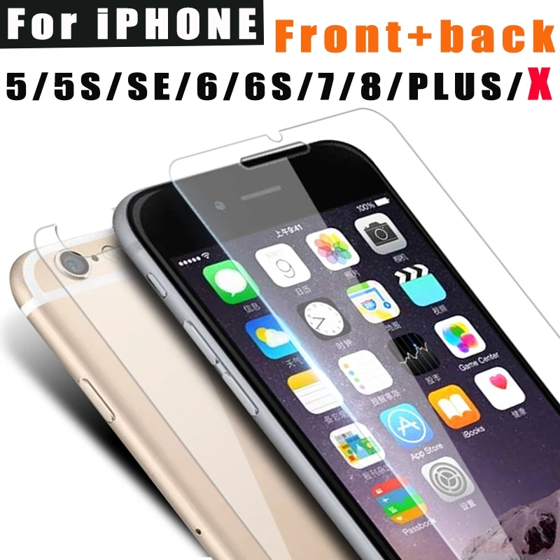 Спереди + заднее стекло пленка для iPhone 5 5S 5C SE 6 6S 7 8 Plus x Защита экрана iphone