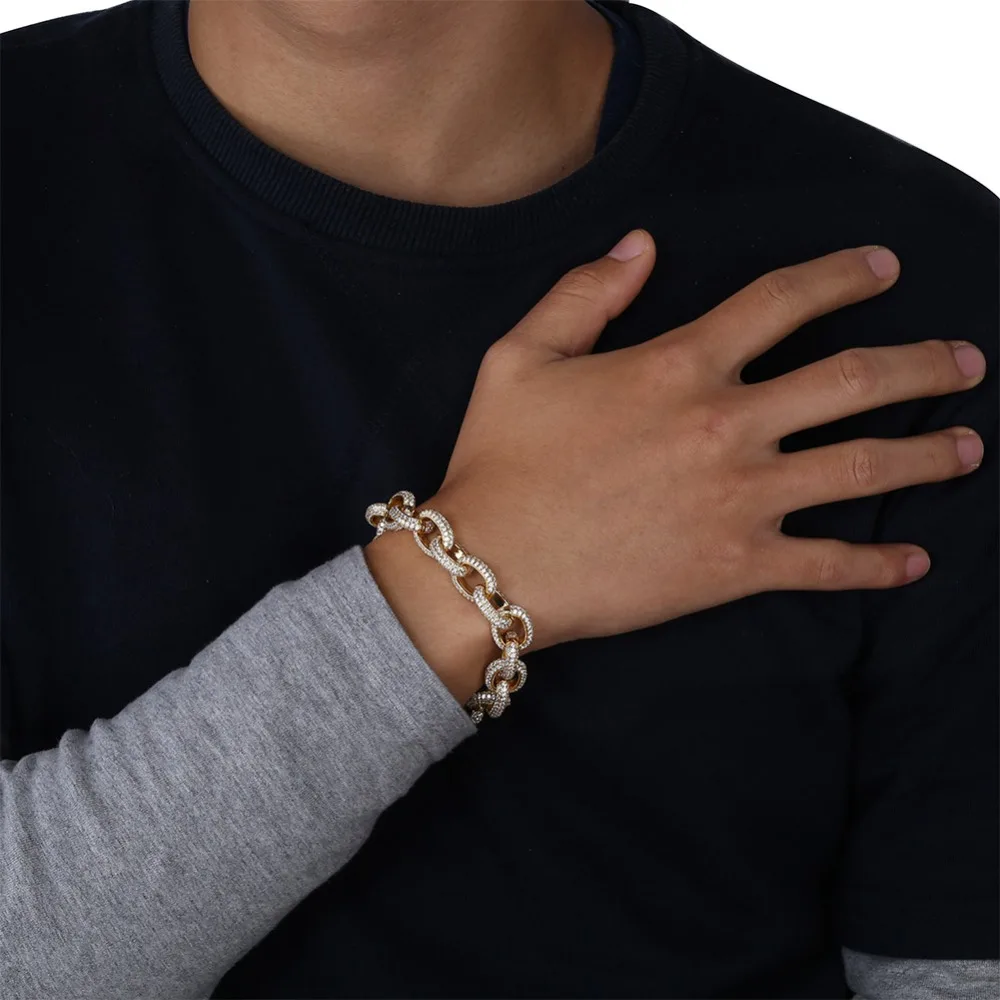 Новое поступление 15 мм ширина витая Цепочка мужской браслет Iced Out AAA+ Bling кубический цирконий хип-хоп/панк золотые подвески серебряного цвета