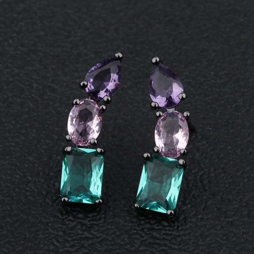

Geometric Fashion Luxury Earings Colorful Crystal Zircon Gold Stud Earrings for Women Black Earrings 2019 New Jewelry