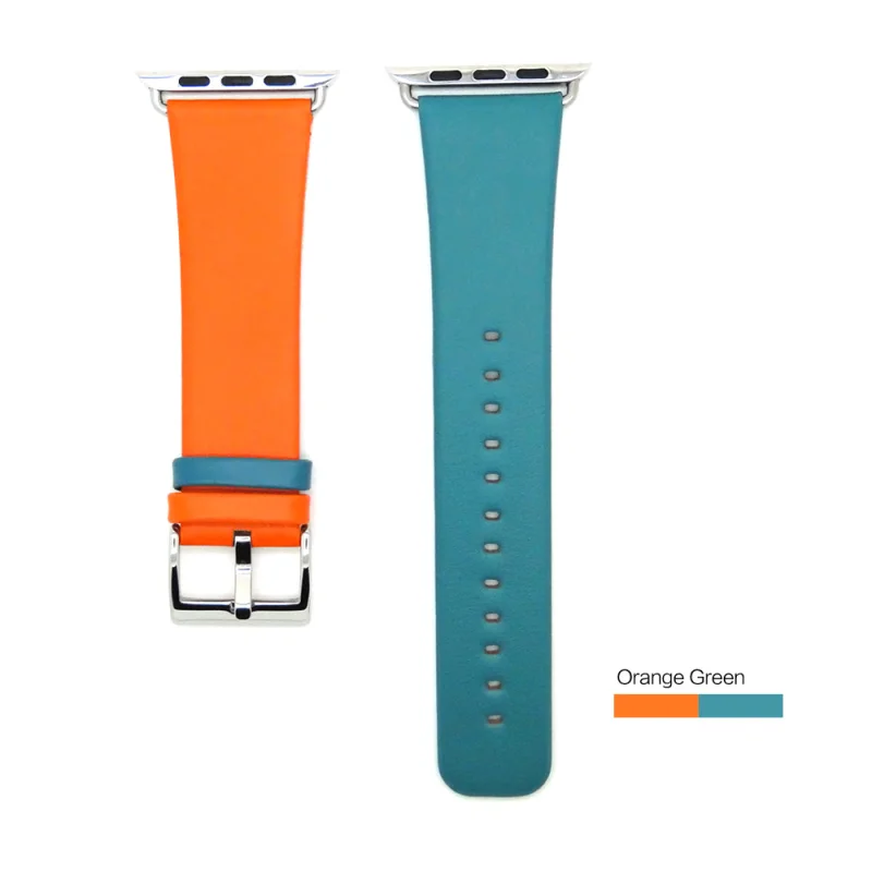 Orange Green Модный двухцветный ремешок для часов для Apple Watch 38 мм 40 мм ремешок из натуральной кожи для iWatch 42 мм 44 мм Серия 1 2 3 4 браслет - Цвет ремешка: Orange Green