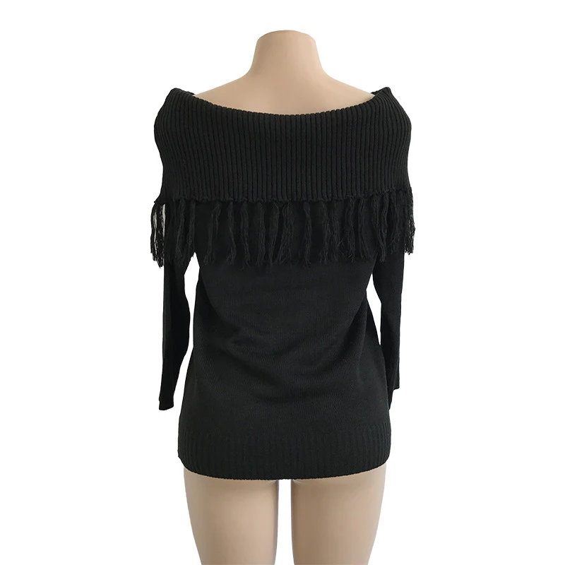 Для женщин свитер Timechee Повседневное Slash шеи кисточкой с длинными рукавами в стиле