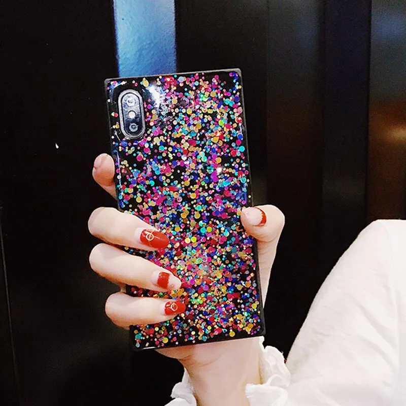 Роскошный цветной чехол в горошек с блестками для iphone X XR XS MAX мягкий из ТПУ 7 8 Plus