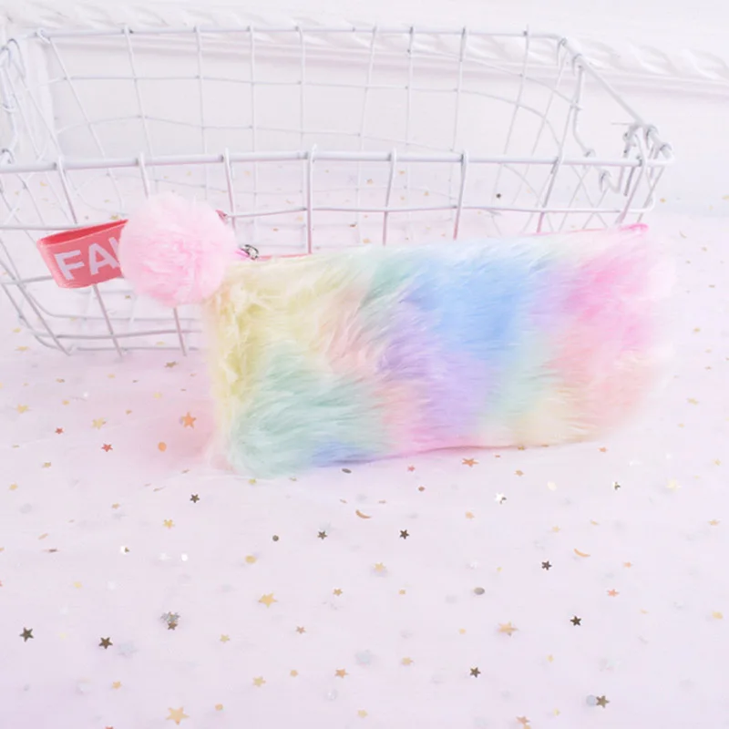 Kawaii Penal плюшевый школьный чехол для девочек пенал Радуга Pencilcase корейский большой