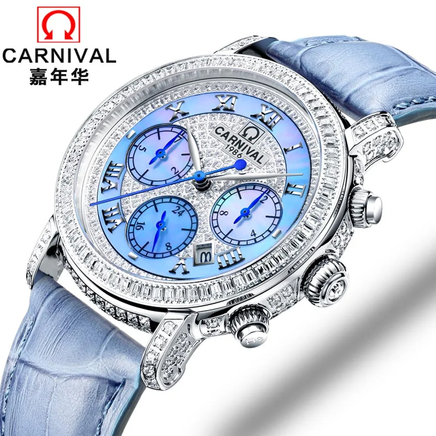 

2018 Carnival Mechanical Watches Genuine Leather Fashion Leisure Lady Clock Brand Women Watch Luxury Jewelry Austrian Crystal