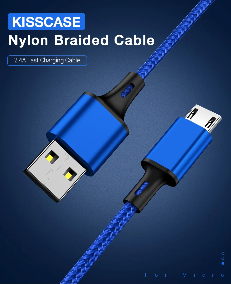 KISSCASE 2,4 A быстрая зарядка Micro USB кабель для samsung Xiaomi huawei нейлоновая оплетка Дата USB кабель Таблица 1 м нейлоновый шнур Кабели