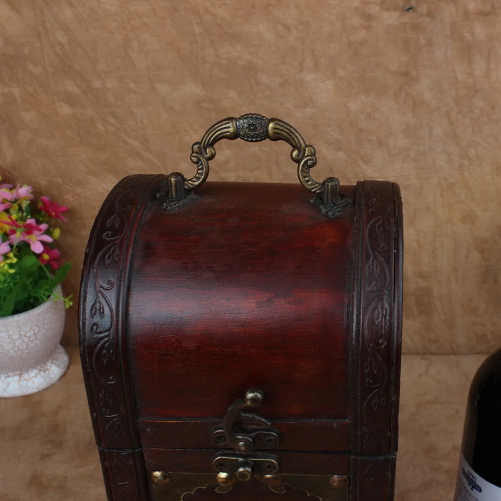 

1 PCS European antique wooden box wooden red wine box wine packing box vintage old gift props box (without bottle) LU714449