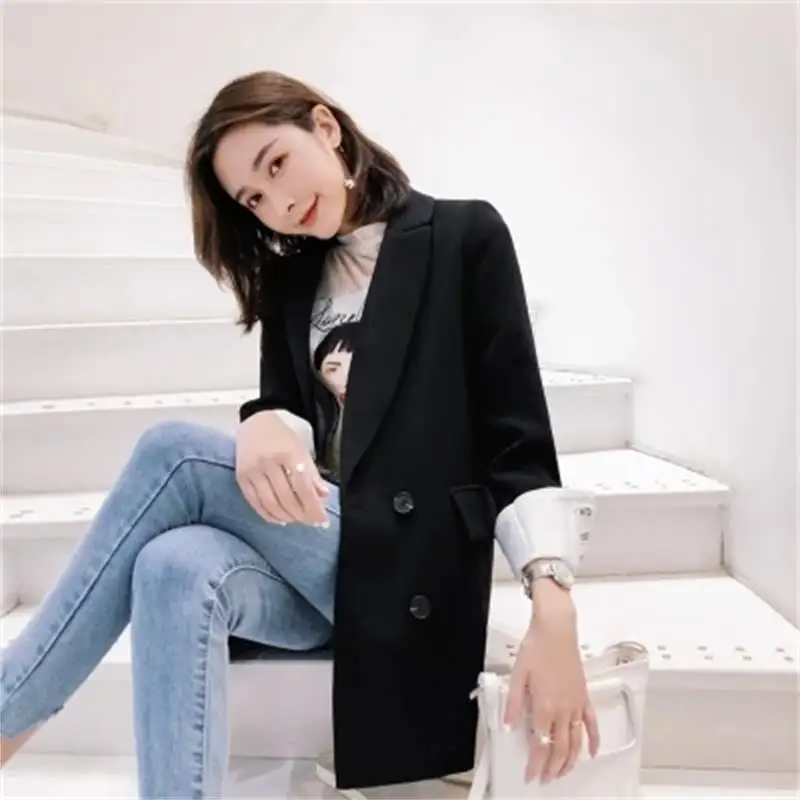 

Fashion Leisur Blazers female jacket coat women New spring Korean version of casual loose black long small suit black suit women