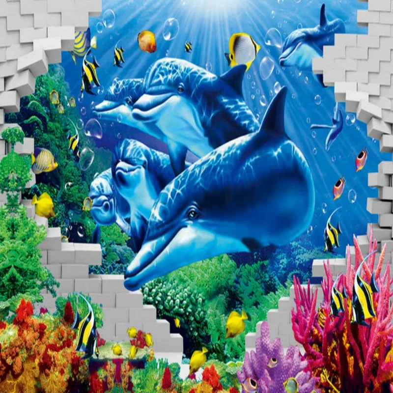 Фотообои 3D морской мир Дельфин фон для телевизора Настенные обои детская комната