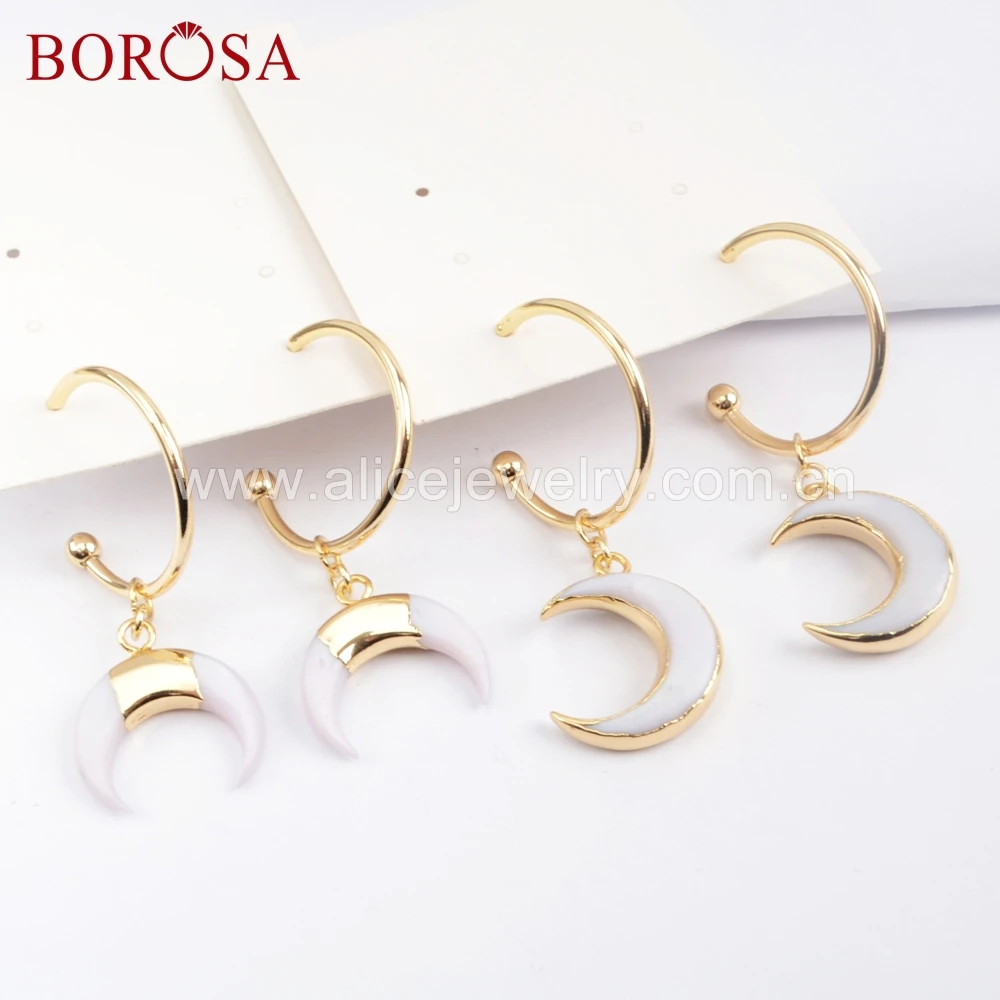 Женские серьги BOROSA 6 пар белые в форме рога Луны с золотым натуральным корпусом и