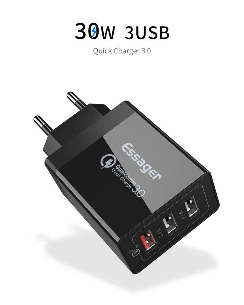 Essager Quick Charge 3 0 USB зарядное устройство 30 Вт QC3.0 QC Turbo Быстрая зарядка мульти штекер