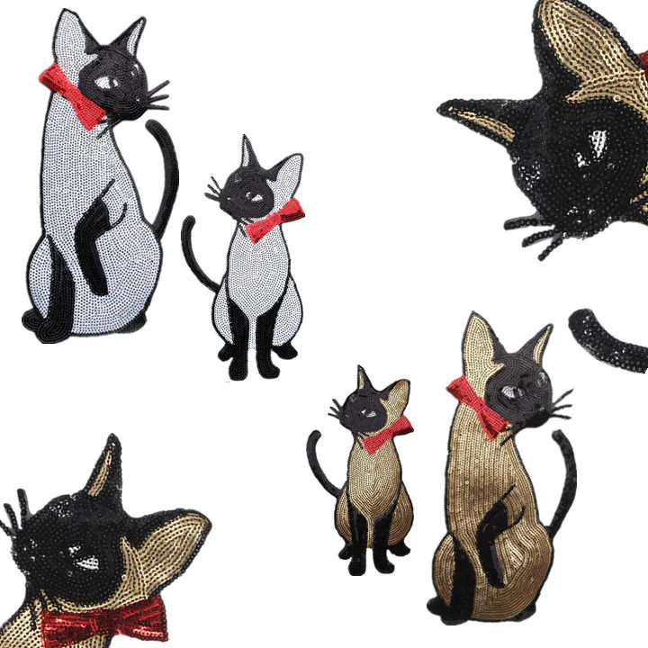 

Sequin Cats Embroidered Classic Cloth Stickers Cat Embroidery Accessories Sew on Iron on DIY Patch Clothing Appliqued Badges