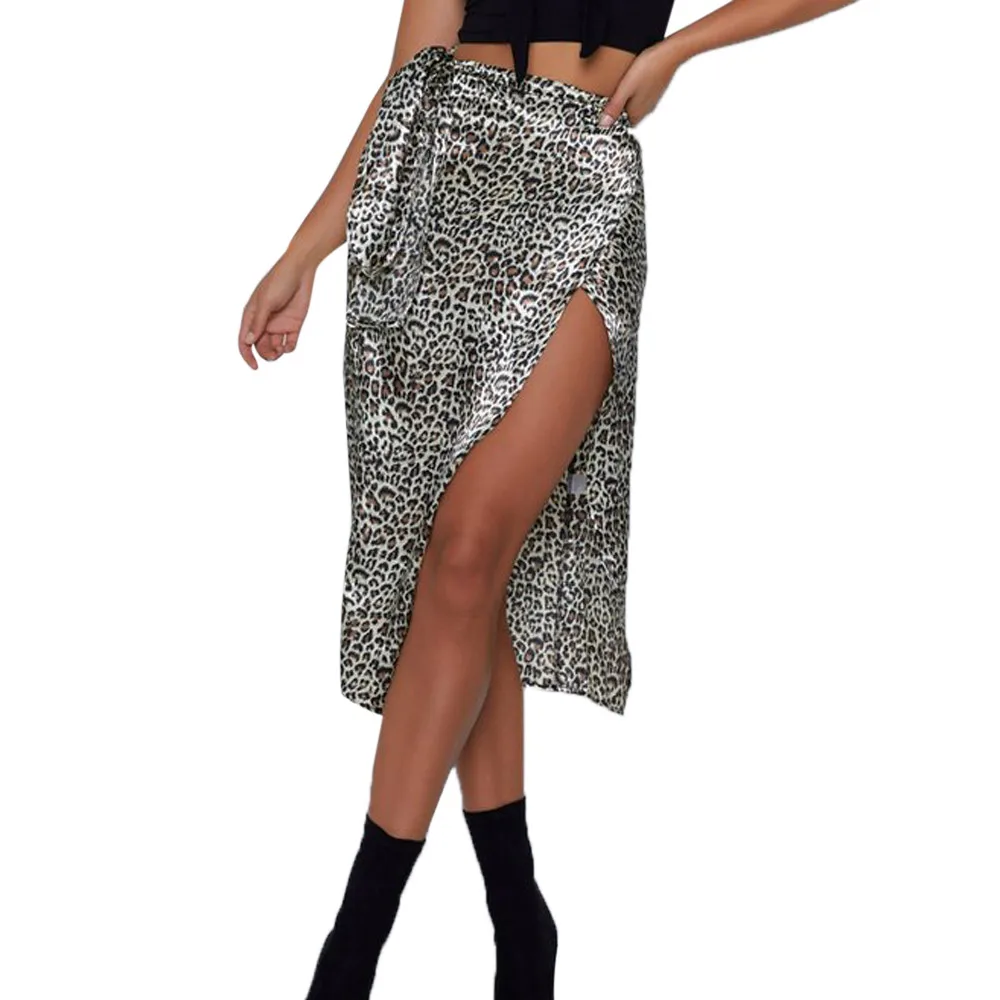 Sexy High Waisted Asymmetric Stretch Leopard Skirt Women Print Waist Irregular Split Bandage Pencil Z326 | Женская одежда