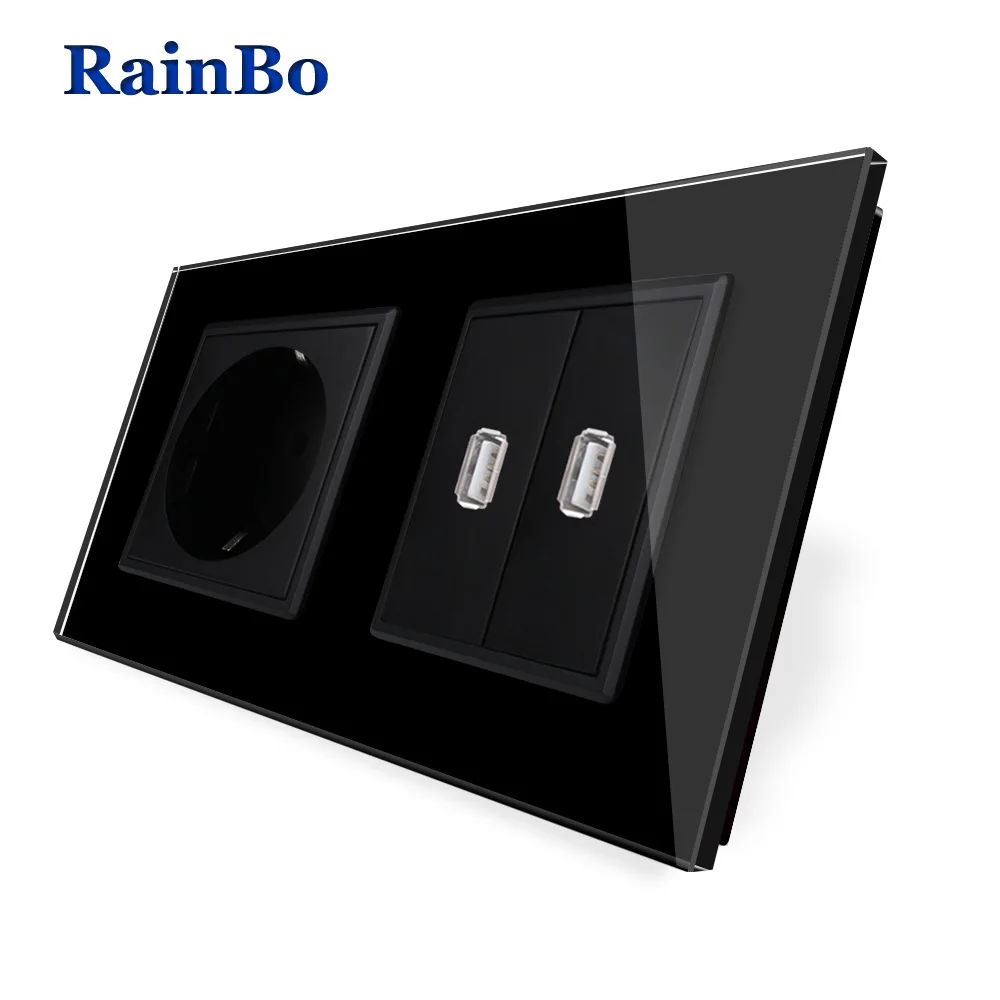 Rainbo Европейский Стандартный Мощность разъем USB + выход Стекло Панель стены AC Smart