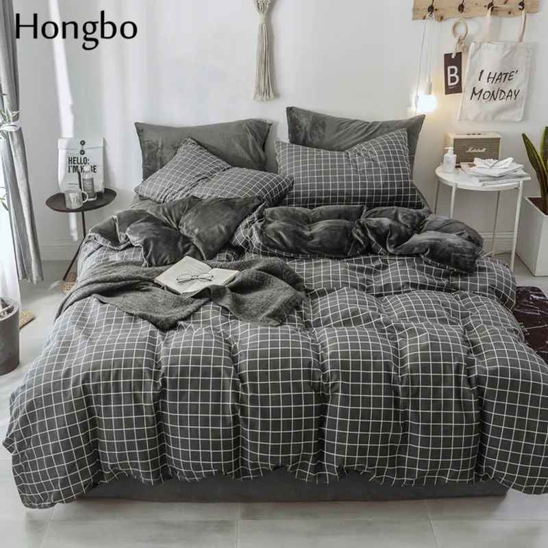 Hongbo Хрустальная фланелевая черно-белая постельное белье в клетку, комплект зимнего теплого пододеяльника, простыня, Королевский размер