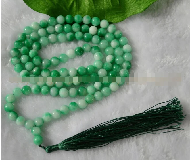 

Hot sell -8mm Natural Green * Natural stone Tibet Buddhist 108 Prayer Beads Mala Necklace -Bridal jewelry free shipping