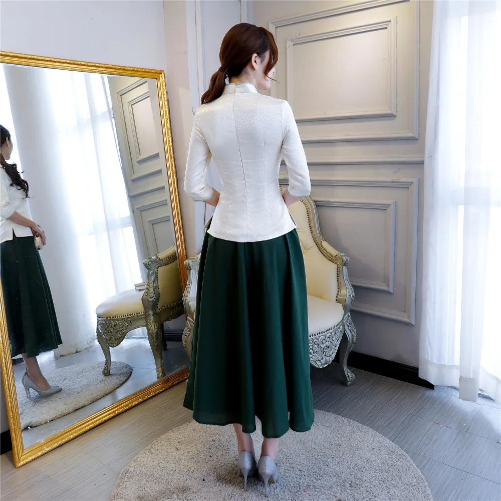 Shanghai Story традиционные китайские топы, 3/4 рукав, cheongsam Топ, традиционный китайский топ, смесь хлопка, блузка, Топ