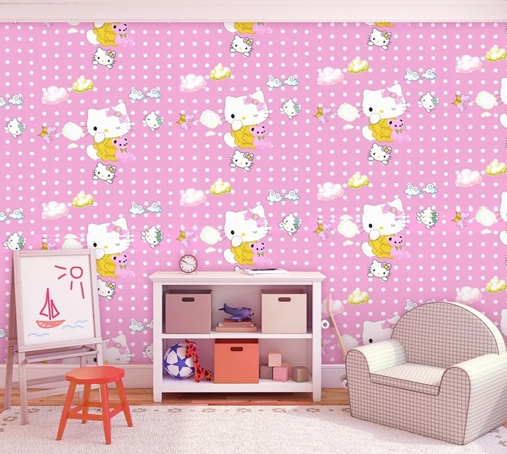 Розовый hellokitty дизайн ПВХ обои самоклеящиеся винил водонепроницаемый для