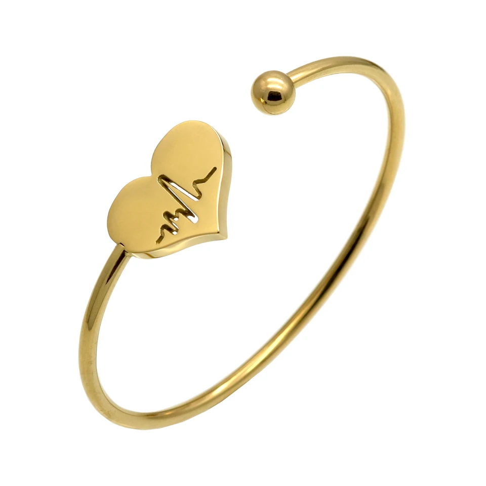 Fashion Stainless Steel Bangles& Bangles Hollow Heart Carved Electrocardiogram Charm Bracelets Jewelry For Women Love Gifts