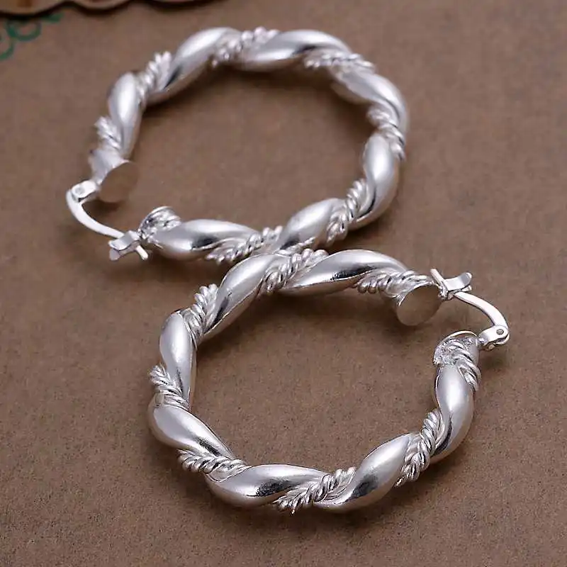 Простой Модный Стиль Посеребренная витая веревка серьги ювелирные мужские 2016