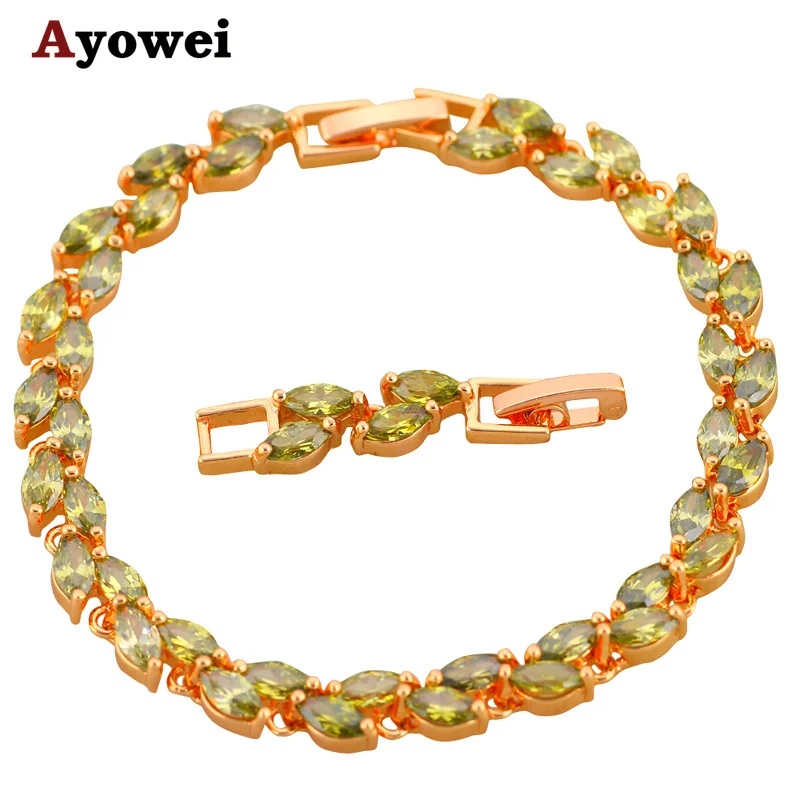Реально свежий цвет AAA Цирконий и Перидот Кристалл золотого тона браслеты