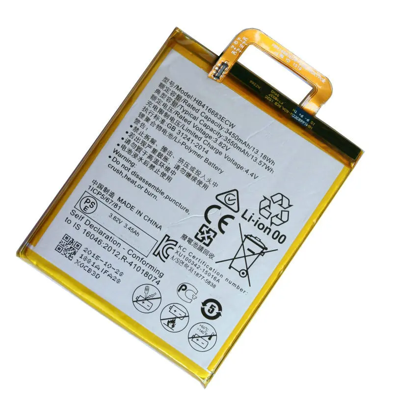 10 шт./лот 3550 мАч HB416683ECW 3.82VDC сменный литий-полимерный аккумулятор для Huawei Ascend Nexus 6P