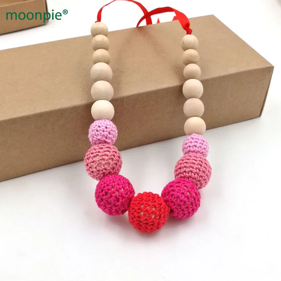 1 шт. распродажа вязаные шарики ожерелье для прорезывания зубов fushia выцветающий