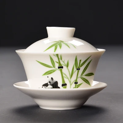 Распродажа, китайский чайный сервиз для кунг-фу, фарфоровая чашка gaiwan, блюдце, крышка с изображением дракона, Бамбуковая панда, керамическая супница, чаша, покрытая чашами - Цвет: Style J