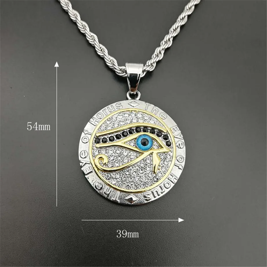 Фото Egyptian Eye of Horus Necklace Pendant & Chain For Men Women Gold Color Stainless Steel Round Hiphop Ancient Egypt Jewelry N1238 №2