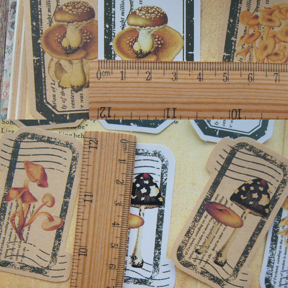 38pcs Retro Mushroom Stamps Style Paper Sticker Scrapbooking DIY Gift Packing Label Decoration Tag