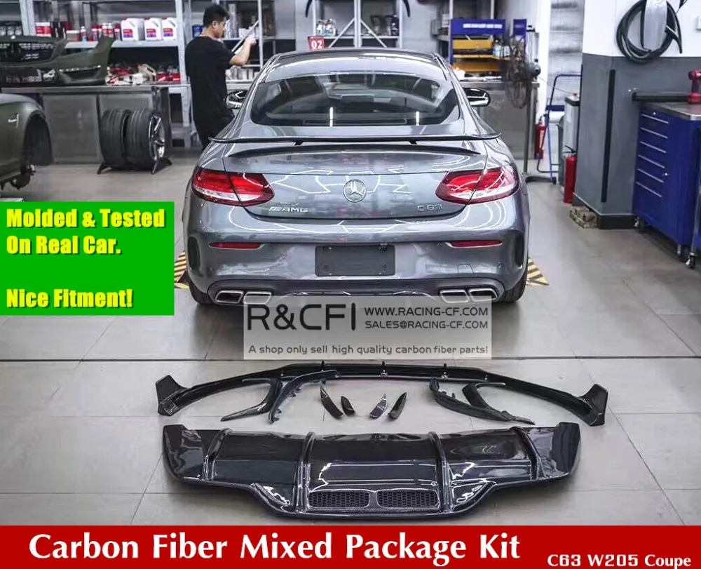 W205 C63 AMG coupe посылка bodykit Bs Style Lip &amp PM Diffuser // Carbon Fiber для Benz 10 шт./компл. | Автомобили и