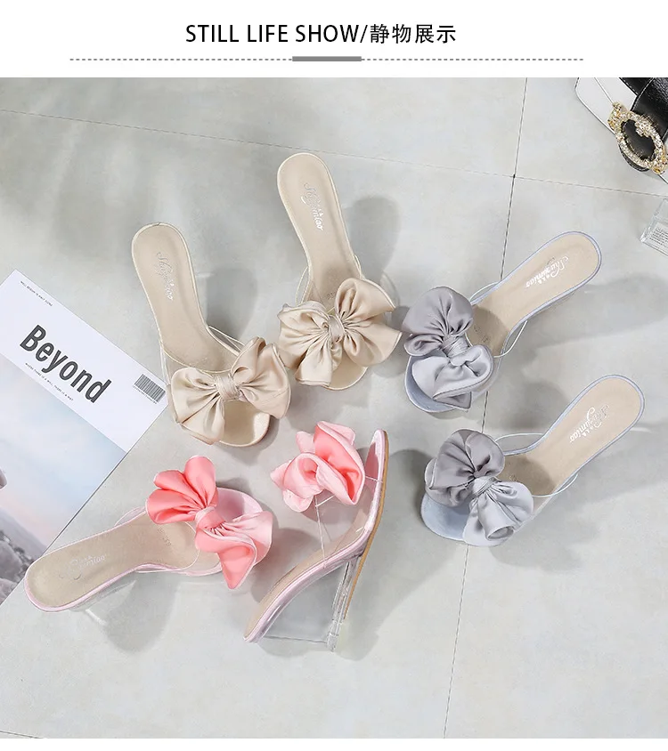 Butterfly-knot High Heel Sandals Women Summer Flower Crystal Shoes Lad Transparent Heels Peep Toe Wedges Ladies Sexy Sweet Shoes