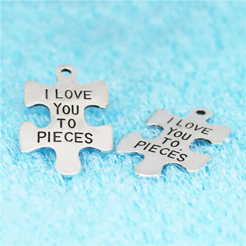

High Quality 10 Pieces/Lot 23mm*34mm I Love you to pieces Love Puzzle Charm Pendant For Jewelry Necklace Pendants