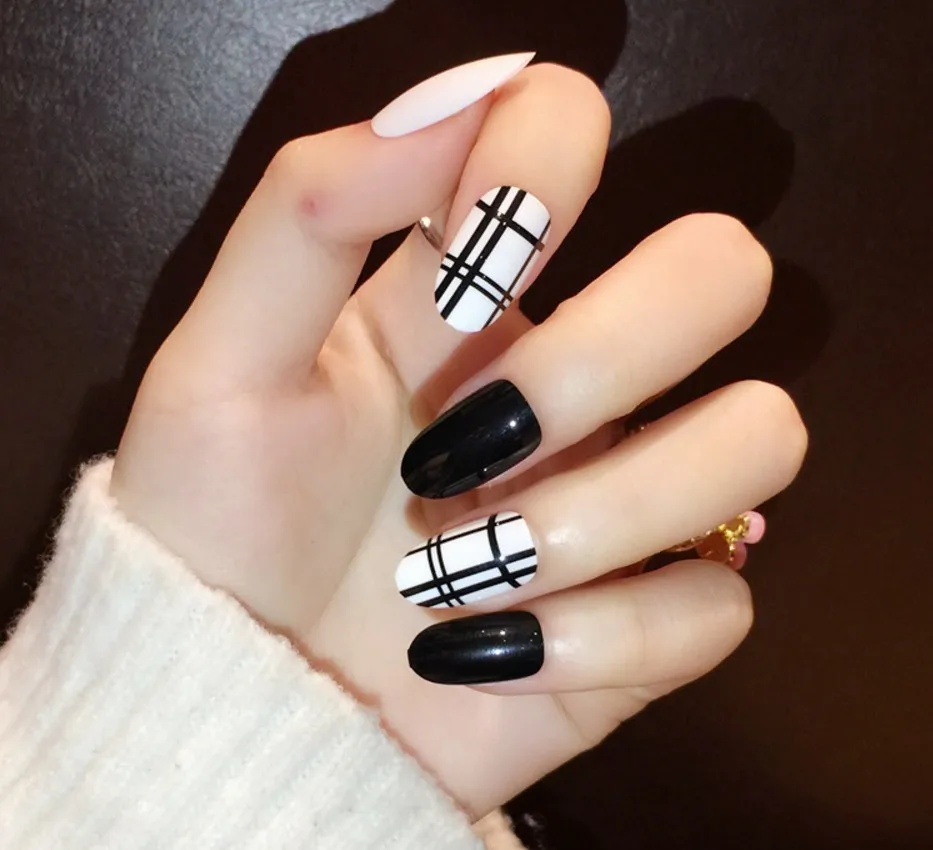 24 шт. милые накладные ногти без клея полное покрытие французская искусственная